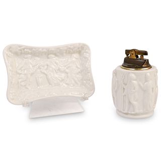 Limoges Porcelain Lighter & Ashtray Set