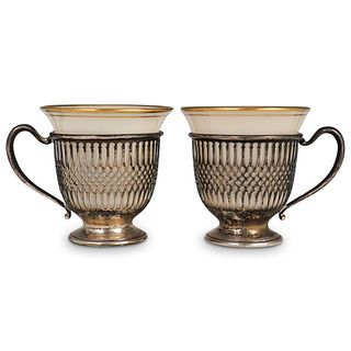 (2 Pc) Lenox Porcelain and Sterling Espresso Cups