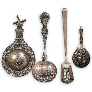 (4 Pc) Sterling Silver Repousse Tea Strainers Set