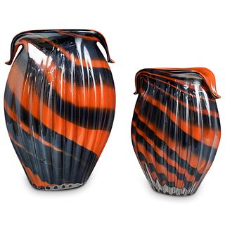 (2 Pc) Murano Art Glass Vase Set