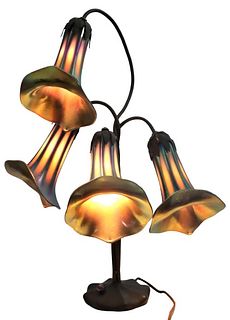 John Cook Studios Bronze Art Glass Lily Lamp