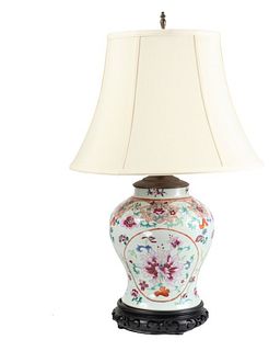 Early Chinese Famille Enameled Vase/Lamp