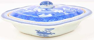 Chinese Blue & White Porcelain Dish & Lid