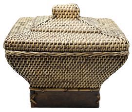 Wood and Woven Basket with Lid