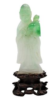 Green & White Jadeite Quanyin Figure