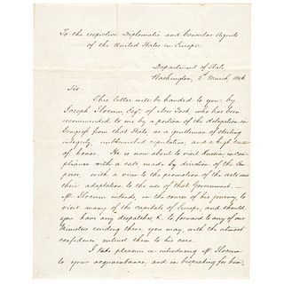 1846 JAMES BUCHANAN Manuscript Letter of Introduction as U.S. Secretary of State