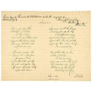 SAMUEL FRANCIS SMITH Autograph Lyrics Signed of AMERICA / MY COUNTRY TIS OF THEE