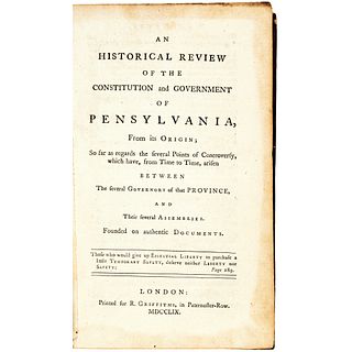 1759 BENJAMIN FRANKLIN Authored, First Edition Colonial History of Pennsylvania!