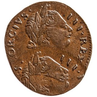 1774 Counterfeit British Farthing, King George III, Extremely Fine DOUBLE STRUCK