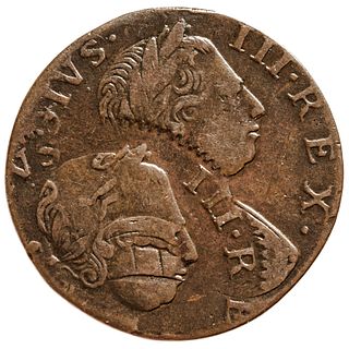 1775 Counterfeit British Halfpenny, Choice Extremely Fine, DOUBLE STRUCK