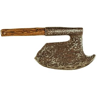 c 1680 Colonial Era Museum Quality Hand-Wrought Iron Offset Hand Axe with Handle