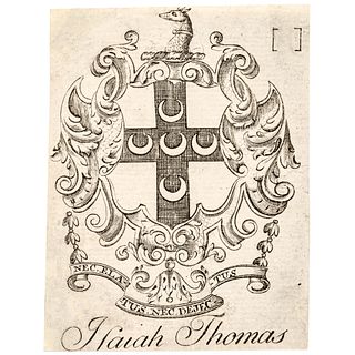 PAUL REVERE JR. Original Engraved Bookplate for Isaiah Thomas, Historic Printer 