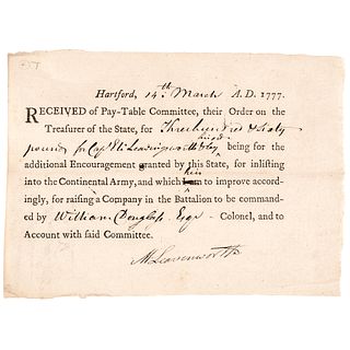 1777 Revolutionary War Pay Bonus Document for SPY Capt. ELI LEAVENWORTH