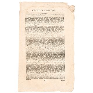 1779 Continental Congress Printed Broadsheet Resolve For Raising 2,000 Militia