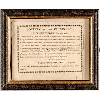 July 4, 1785 Broadside Notice from, SOCIETY OF THE CINCINNATI, CITY of NEW YORK