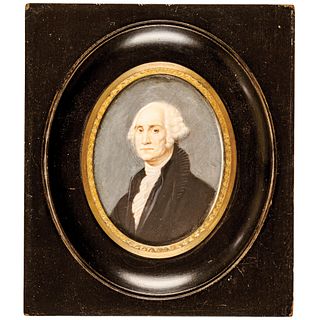 c. 1800 GEORGE WASHINGTON Original Miniature Painting on Bone Framed