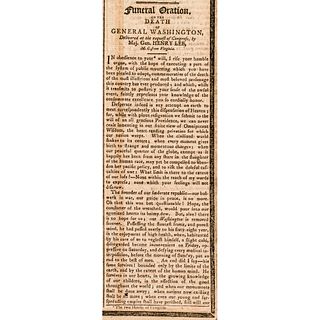 Jan 16, 1800 GEORGE WASHINGTON Memorial Newspaper With Major Henry Lee Oration