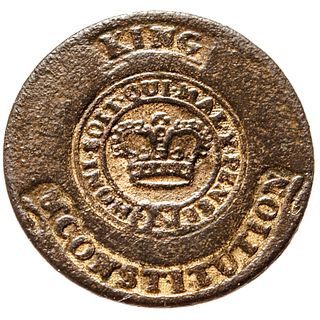c. 1784-1790 (English) King + Constitution Gilt Brass Royal Garter Button