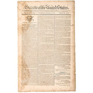 1791, Gazette of the United States Newspaper with Bank of the United States
