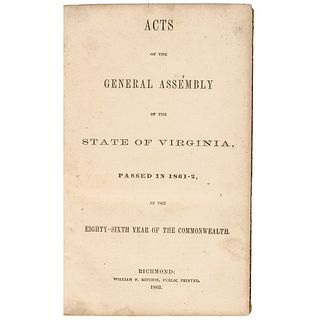 1861-2 Acts of The General Assembly State of Virginia Passed + CSA Constitution