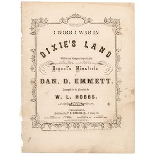 1860-Dated Civil War Era I WISH I WAS IN DIXIE LAND Sheet Music 