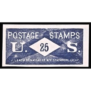 U.S. Postage Stamp Envelope, 25, J. LEACH, Face Panel Only. Near Uncirculated.