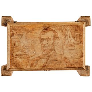 c. 1864 Abraham Lincoln Presidential Campaign Hand-Carved Folk Art Wooden Box