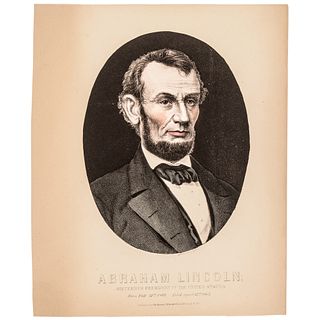 1865-Dated Abraham Lincoln Portrait Assassination Period Colored Mourning Print