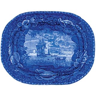 c. 1830 Slave Trade Staffordshire Blue Transfer-decorated Gold Coast Platter