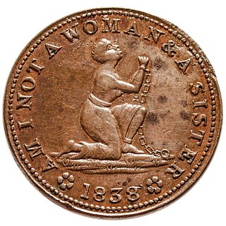 1838 Anti-Slavery Token: Am I Not A Woman And A Sister. Copper Rulau 81 (Low 54)