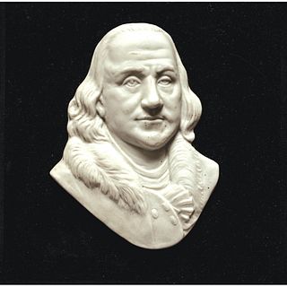 Benjamin Franklin Portrait High-Relief Bust on a Wooden Base Plaque for Display