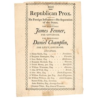1812-Dated War of 1812 Period, List of Republican Candidates in Rhode Island