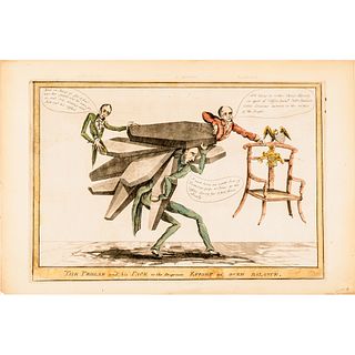 1828 Presidential Campaign Political Cartoon Andrew Jackson Attack, Clay + Adams