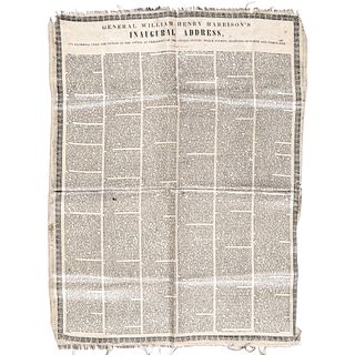 1841 Rare Printed Silk Broadside of William Henry Harrisons Inaugural Address