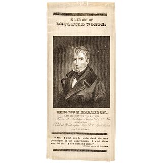 1841 Choice William Henry Harrison Portrait Silk Mourning Ribbon