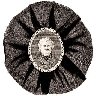 c. 1850 President Zachary Taylor Mourning Portrait on Black Crape Rosette Badge