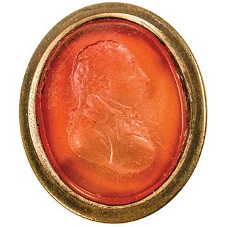 c. 1790 Federal Era George Washington Engraved Portrait Wax Seal Carnelian Ring 