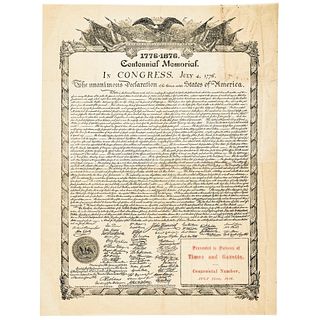 1874 Copywrite Engraved 1776-1876 Declaration of Independence Centennial Poster
