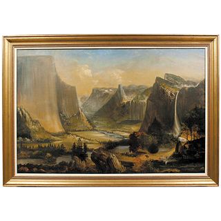 c. 1870s Original Oil Painting of Yosemite Valley Attributed to William Harring