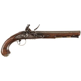 c 1775 Choice Revolutionary War English-Irish Silver Mounted Flintlock Pistol