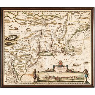 c. 1684 Hand-Colored Map, American Northeast, Novi Belgii Noveque Anglinae...