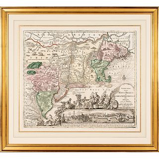 c 1760 Hand-Colored Map, the American Northeast, Recens Edita totius Novi Belgii