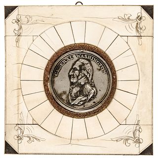 c. 1790-1815 George Washington White Metal Shell Medallion - Bone or Horn frame