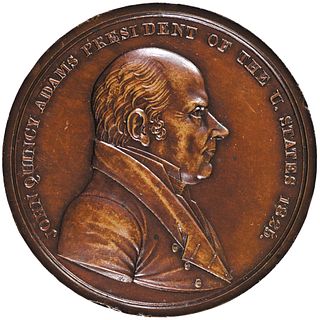1825 John Quincy Adams Indian Peace Medal in Bronze Rare 62mm Size NGC MS-63