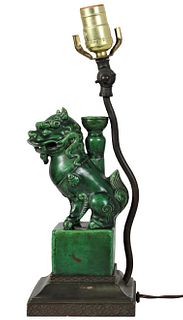 Ceramic & Bronze Chinese Foo Dog Lamp