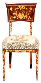 European Chair With Marquetry Inlay & Embroidery