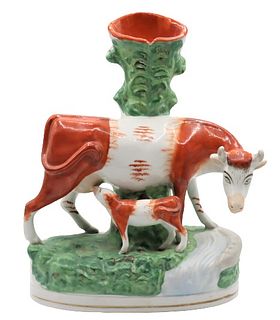 English Staffordshire Hand-painted Cow Bank