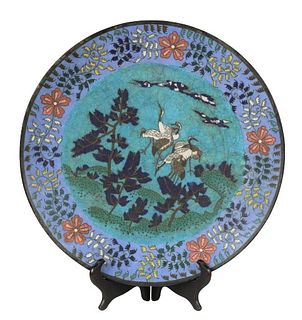 Japanese Cloisonne Charger w Red Headed Herons