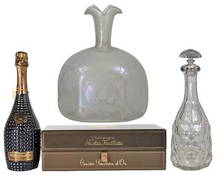 (2) 19th C. Glass Decanters & Bottled Champagne