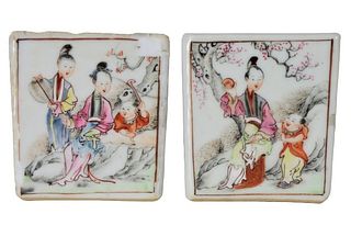 Pr. Antique Chinese Hand Painted Scene Brush Pots